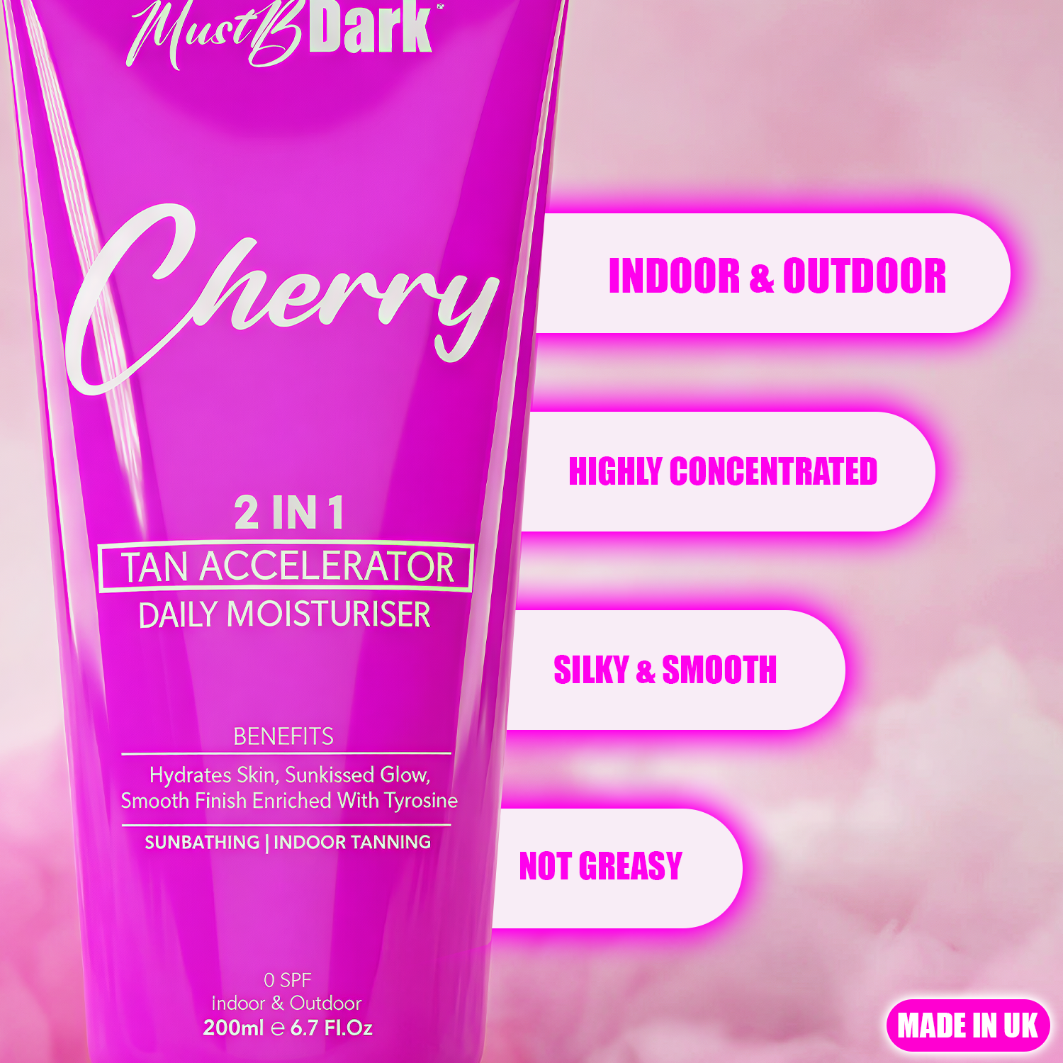 MustBDark Cherry Tanning Lotion Indoor & Outdoor Tanning - With High Tyrosine Concentration For Ultra Moisturizing With Aloe Vera & Shea Butter - Smooth, Body Care
