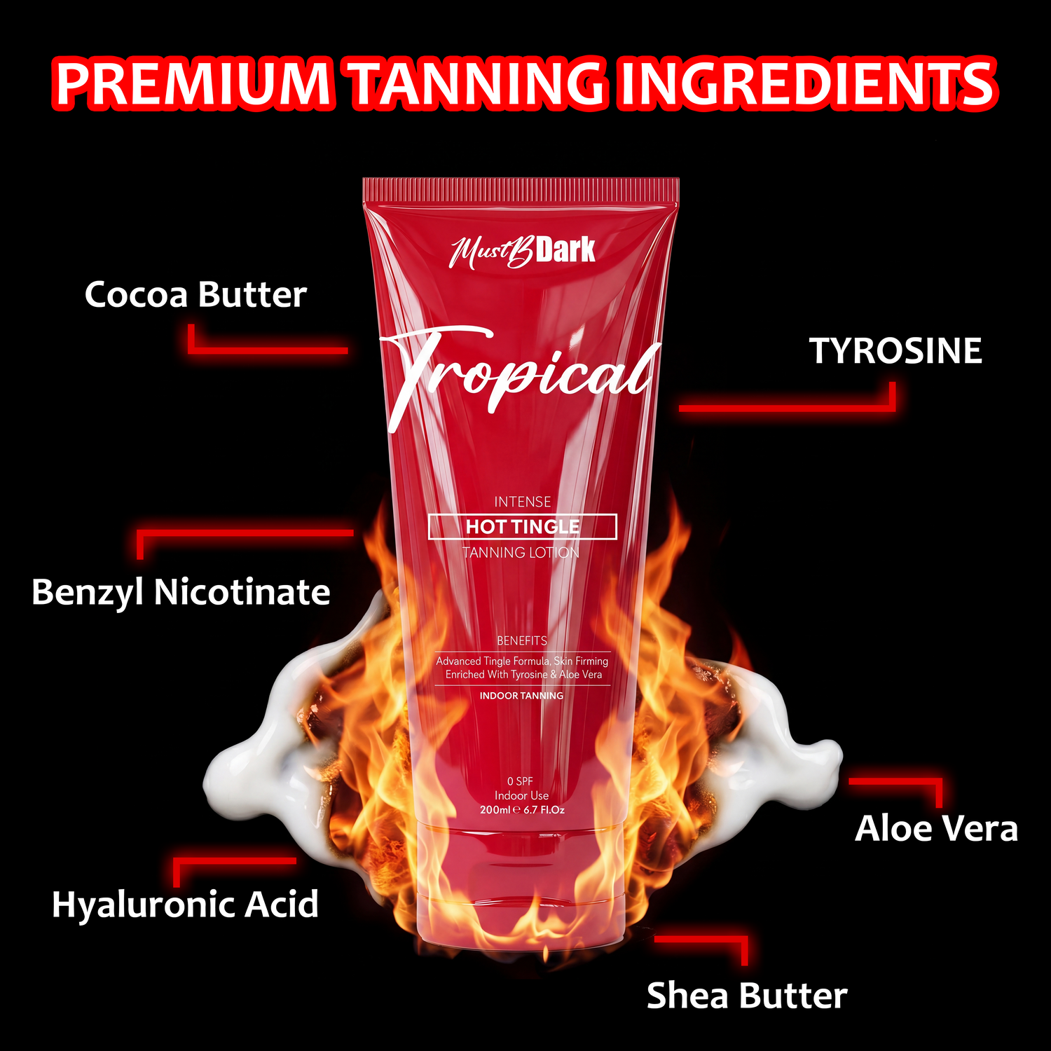 MustBDark Tropical Tingle Advanced Premium Tanning Lotion Red Activating Formula with Aloe Vera Shea Butter & Cocoa Butter Hyaluronic Acid for Smooth Moisturizing Body Care
